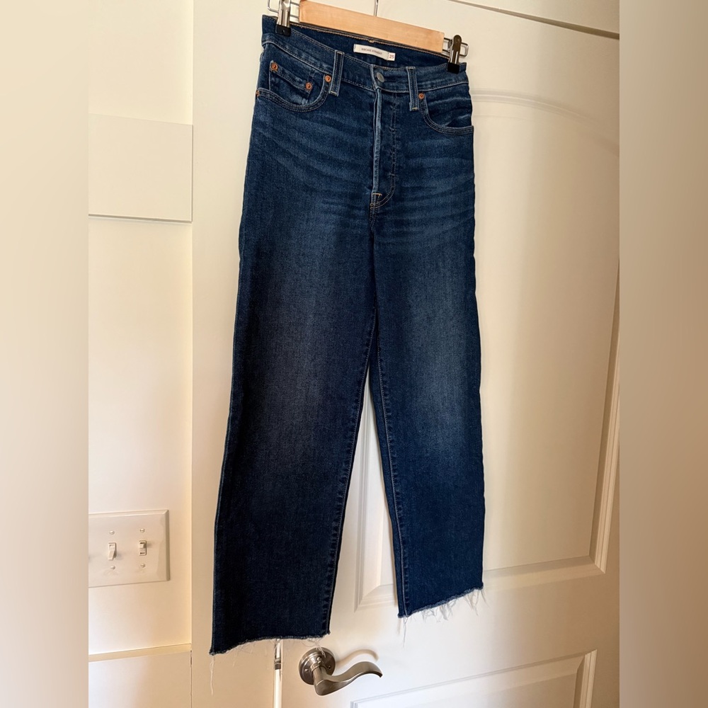 Levi’s Ribcage Straight Jeans Cropped High Rise Dark Wash Size 25